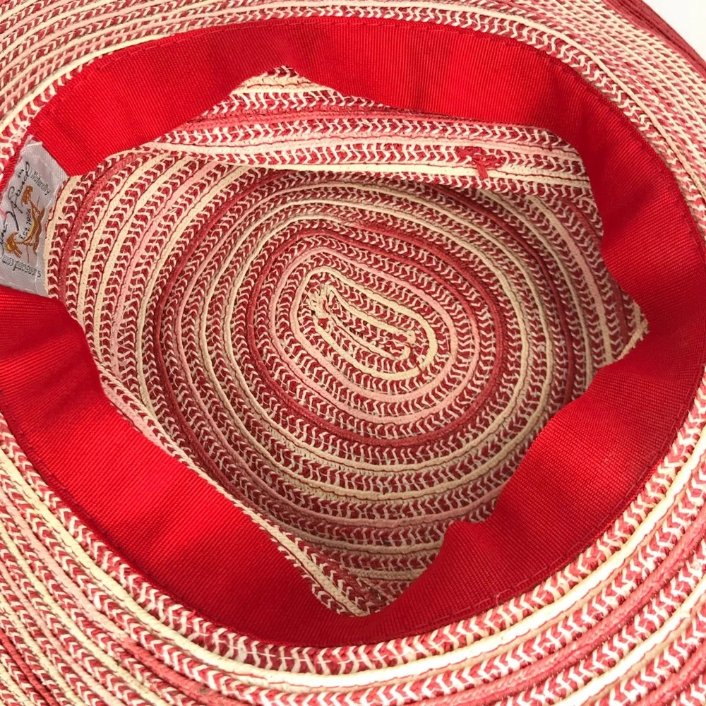 SUN N SAND Red Woven Beach Hat With Beaded Trim